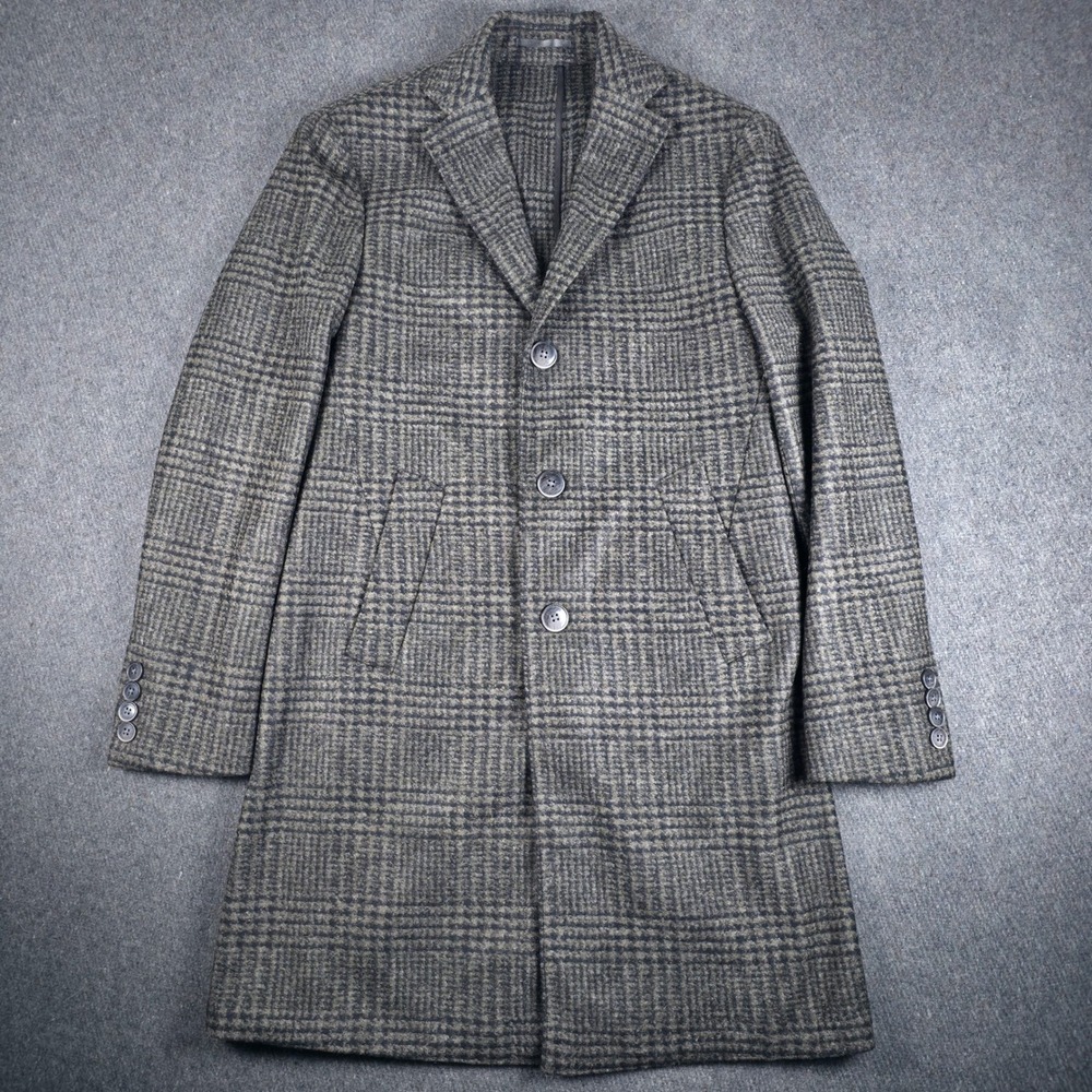 Hackett London Tweed  Pea Coat Mens 36R Dark Brown Glen Check Wool Blend Luxury